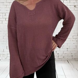 Cozy Waffle Knit Sweater in Plum